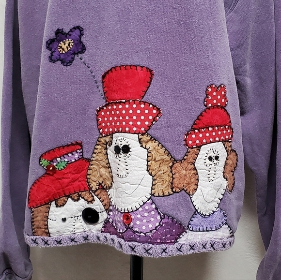 VINTAGE The Red Hat Ladies OOAK Handmade Stone Wash Purple Embroidery Sweatshirt - Picture 7 of 12